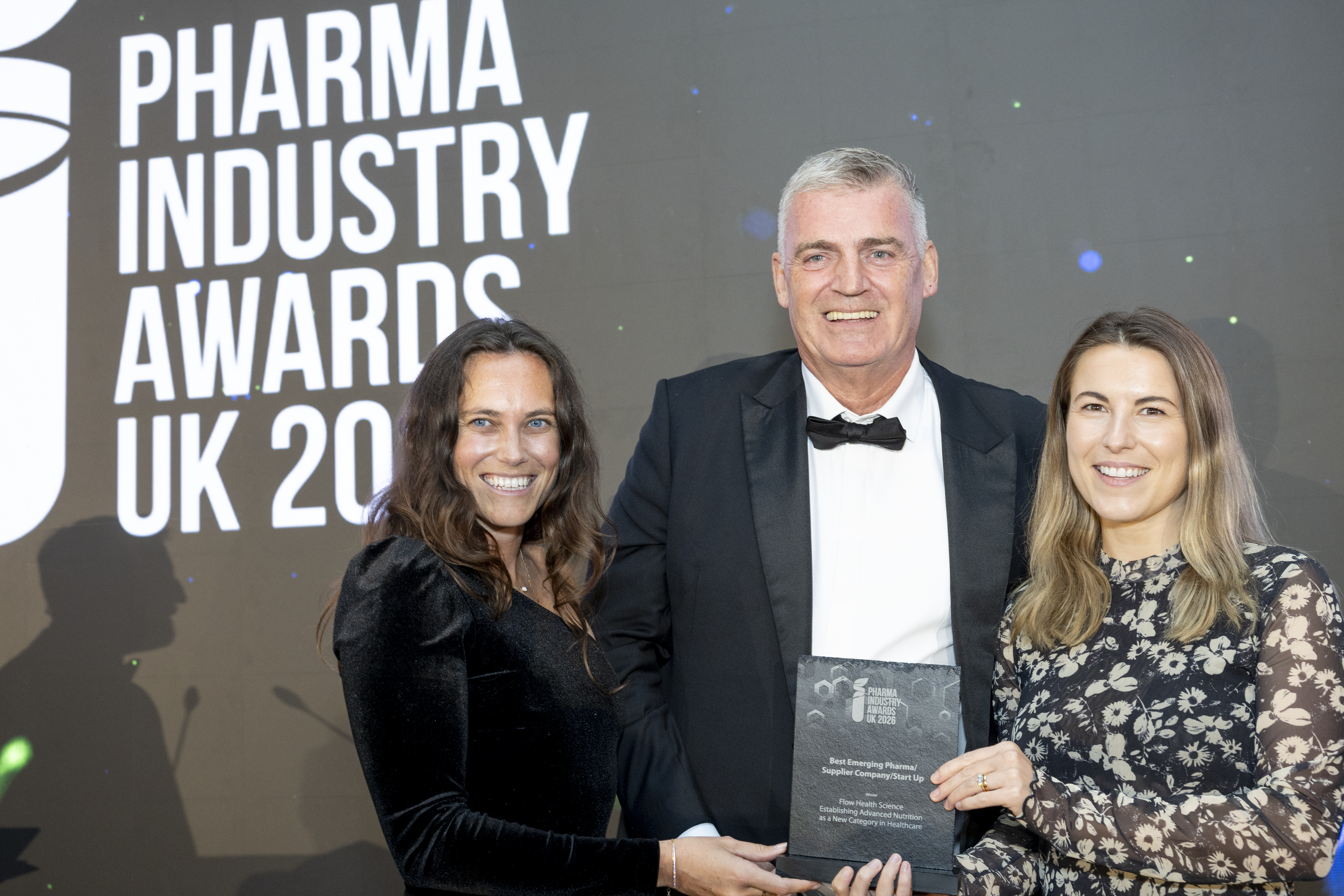 The Flow Health Science team with the Klario&reg; Innovation of the Year award at the 2026 Pharma Industry Awards UK