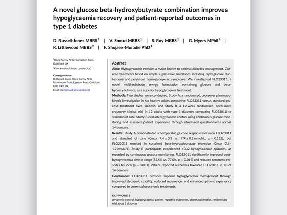 Pivotal data showing the effectiveness of Klario for people with type 1 diabetes published in leading therapy area journal